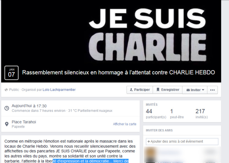 "Charlie Hebdo" : un rassemblement à 17h30 à Papeete ce soir "Charlie Hebdo" : un rassemblement à 17h30 à Papeete ce soir