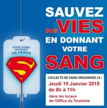 Appel aux dons du sang ce jeudi 15 janvier dans les locaux de l'Office du Tourisme