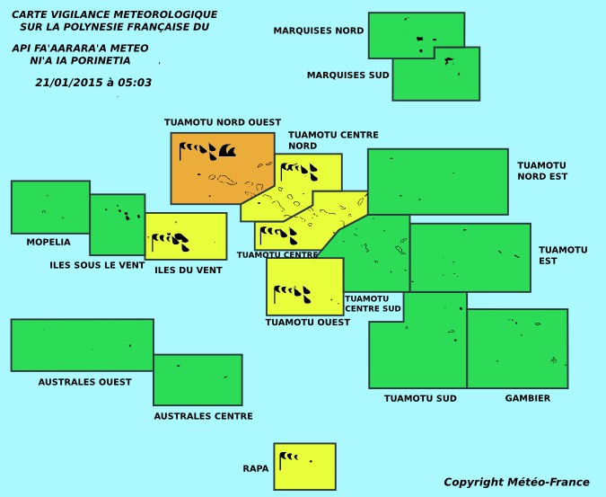 Les dernières prévisions de Météo France : de fortes pluies sur les Tuamotu Nord-Ouest