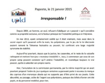 Communiqué de l'UPLD : "Irresponsable !" Communiqué de l'UPLD : "Irresponsable !"