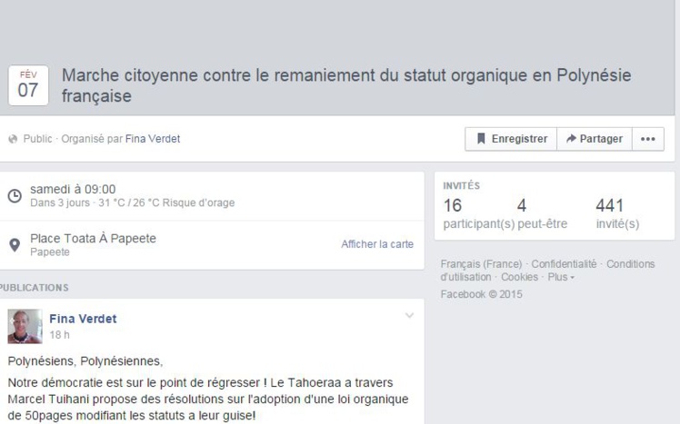 Un appel à la manif contre le "toilettage" du statut proposé par le Tahoera'a Un appel à la manif contre le "toilettage" du statut proposé par le Tahoera'a