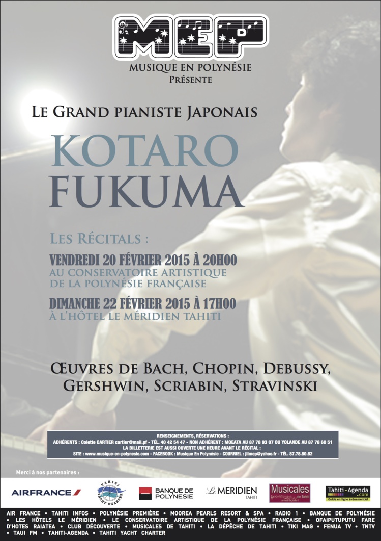 Kotaro Fukuma, grand pianiste Japonais, en concert au Conservatoire et au Méridien Tahiti