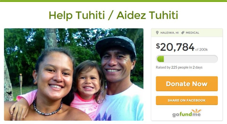 Une levée de fonds pour aider Tuhiti, hospitalisé à Hawaii Une levée de fonds pour aider Tuhiti, hospitalisé à Hawaii