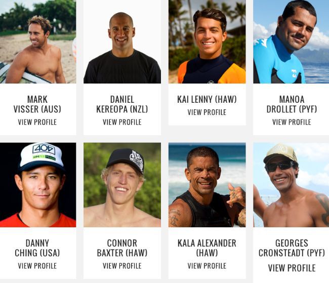 Les huit athlètes invités avec ci dessous Laird Hamilton en Nouvelle Zélande pour la promotion de l"évènement The Ultimate Waterman