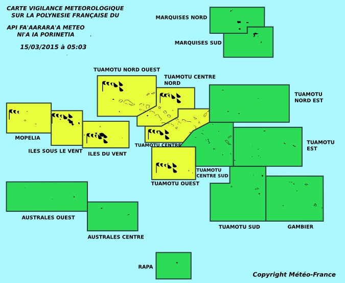 Avis de vigilance jaune en cours sur île de la Société et les Tuamotu ouest