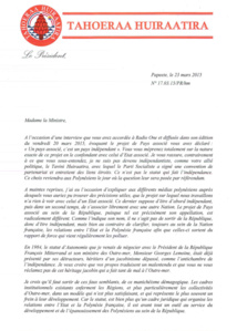 Gaston Flosse répond à la Ministre Pau Langevin