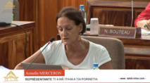 Armelle Merceron du groupe A Ti'a Porinetia a interrogé le gouvernement sur les comptes de l'OPT. Armelle Merceron du groupe A Ti'a Porinetia a interrogé le gouvernement sur les comptes de l'OPT.