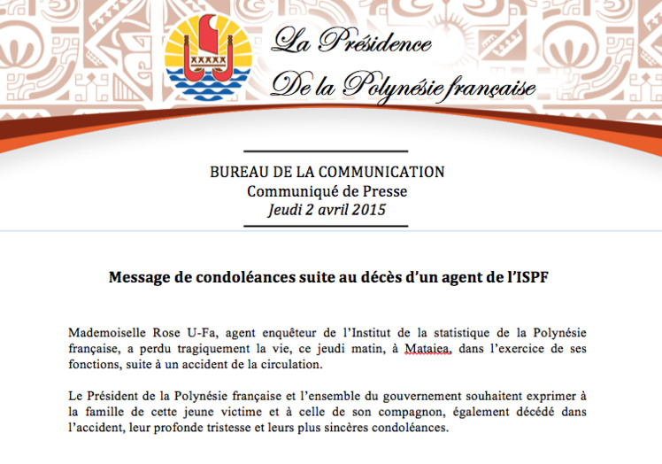 Deux morts sur la route dans un choc frontal à Mataiea Deux morts sur la route dans un choc frontal à Mataiea