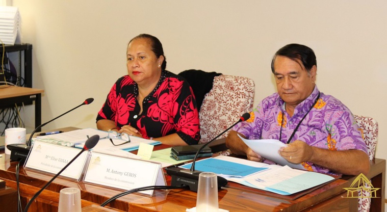 La présidente de la commission de l'Economie, Elise Vanaa et le président de l'Assemblée Antony Géros (photo archives APF)