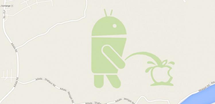 Le robot d'Android urine sur la pomme d'Apple