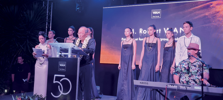 Le perliculteur Robert Wan, vendredi lors de la soirée organisée pour les 50 ans de son entreprise, Tahiti Pearls. © VUP