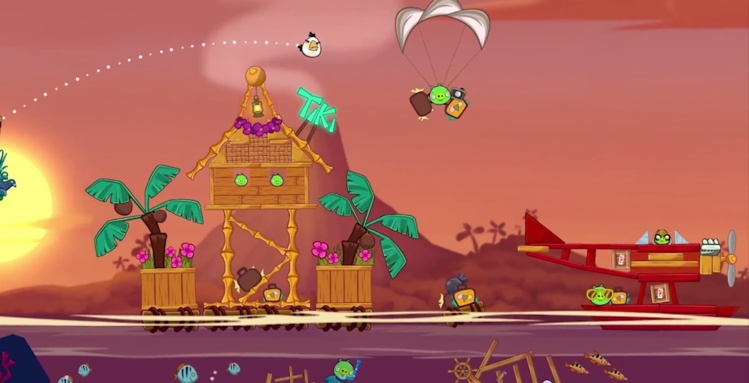 Une scène du nouveau Angry Birds, "Tropigal Paradise" Une scène du nouveau Angry Birds, "Tropigal Paradise"