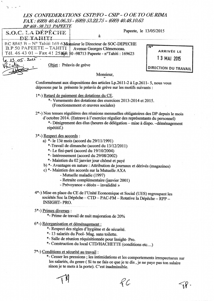 La Dépêche de Tahiti sous la menace d'une grève La Dépêche de Tahiti sous la menace d'une grève