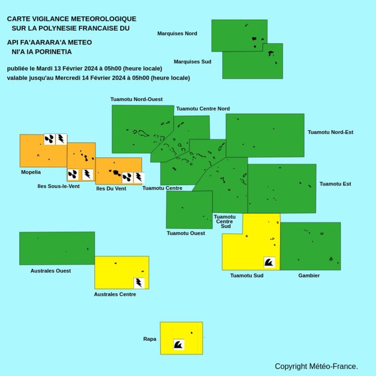 Vigilance orange pour fortes pluies maintenue dans l’archipel de la Société Vigilance orange pour fortes pluies maintenue dans l’archipel de la Société