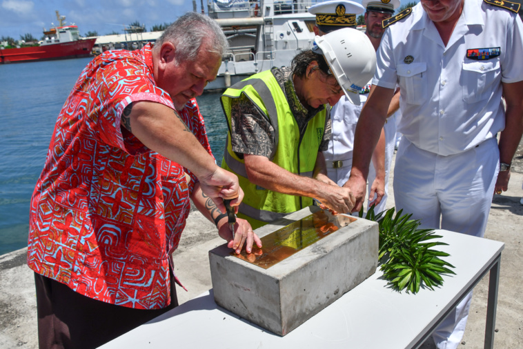 Pose de la première pierre du quai destiné à accueillir les patrouilleurs outre-mer ce mercredi 14 février à la base navale.