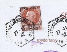 Une lettre affranchie avec des timbres à l'effigie du maréchal Pétain interceptée à Orléans