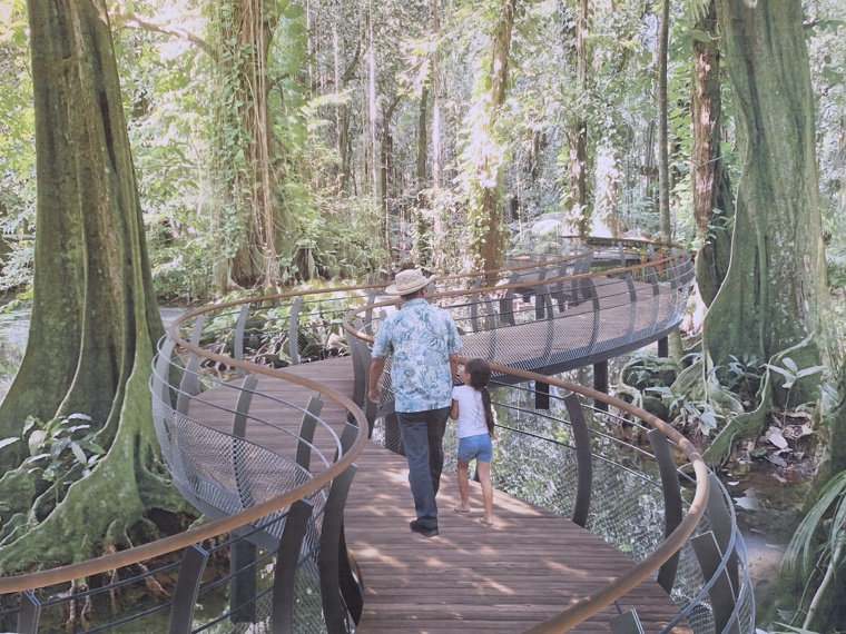 Le site sera accessible via une passerelle serpentant dans la forêt de māpē (Crédit : DR).