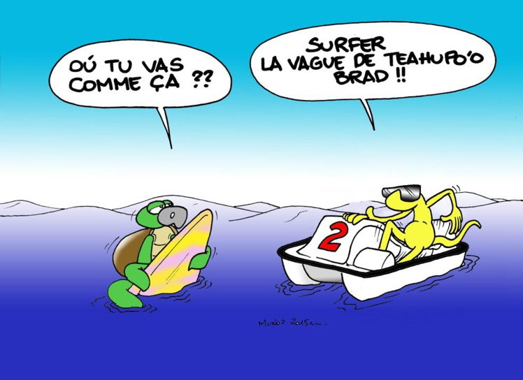 "Teahupo'o : surf, moto et pédalo" par Munoz "Teahupo'o : surf, moto et pédalo" par Munoz