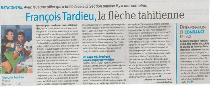 Rugby: François Tardieu, l'ailier tahitien qui fait parler de lui à Agen Rugby: François Tardieu, l'ailier tahitien qui fait parler de lui à Agen