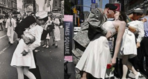 USA: Des centaines de couples recréent le célèbre baiser de Times Square.