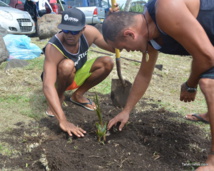 Trois cocotiers ont été plantés ensembles au bord de la plage. Tommy, à droite, est le président du club. Trois cocotiers ont été plantés ensembles au bord de la plage. Tommy, à droite, est le président du club.