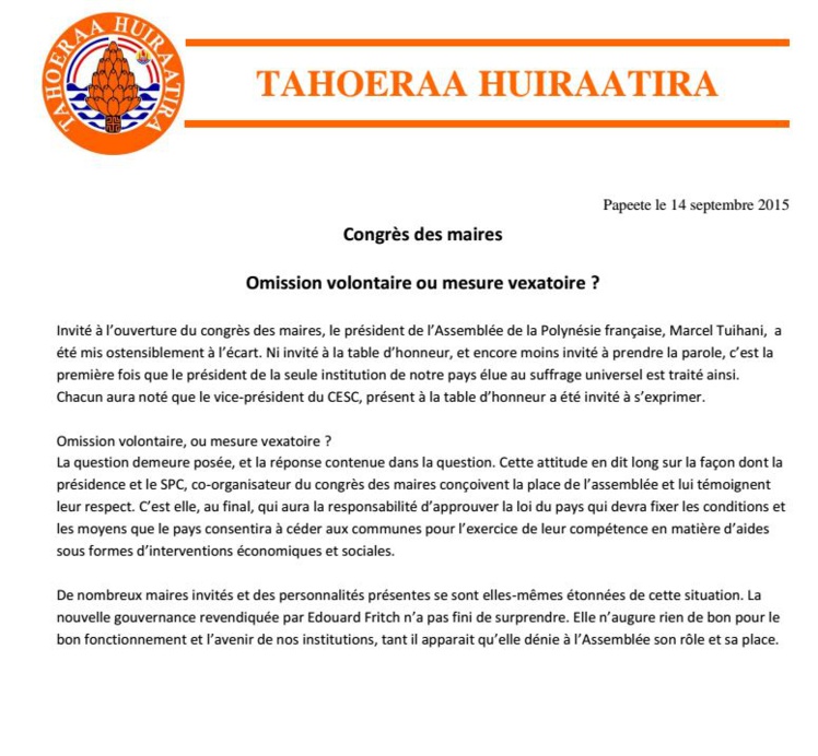 Congrès des maires Omission volontaire ou mesure vexatoire ? Congrès des maires Omission volontaire ou mesure vexatoire ?