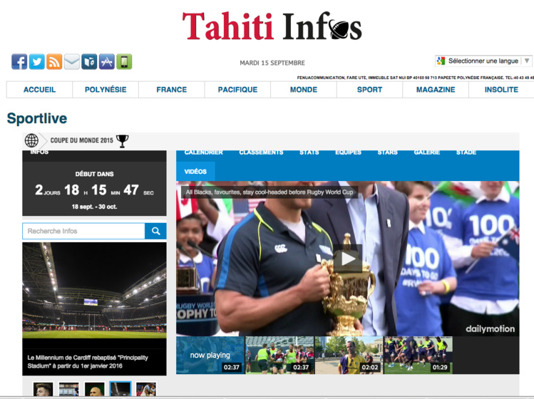 Suivez la coupe du monde du Rugby en « blog live » sur TAHITI INFOS Suivez la coupe du monde du Rugby en « blog live » sur TAHITI INFOS