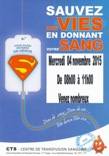 Don du sang le 4 novembre à la Mairie de Papeete