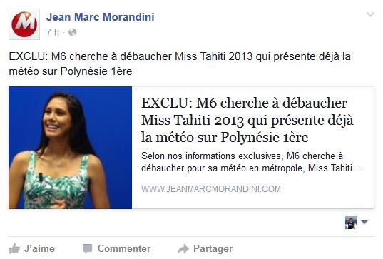 Mehiata "chassée" par M6 pour présenter la météo Mehiata "chassée" par M6 pour présenter la météo