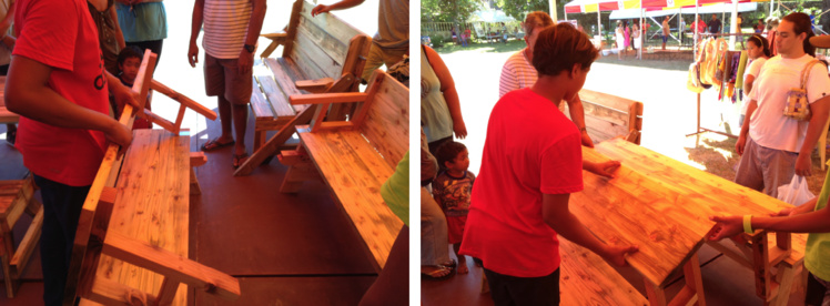 Un produit qui a fait fureur dès l'ouverture de cette exposition-vente : la table transformable en banc vendue à 36 000 Fcfp Un produit qui a fait fureur dès l'ouverture de cette exposition-vente : la table transformable en banc vendue à 36 000 Fcfp