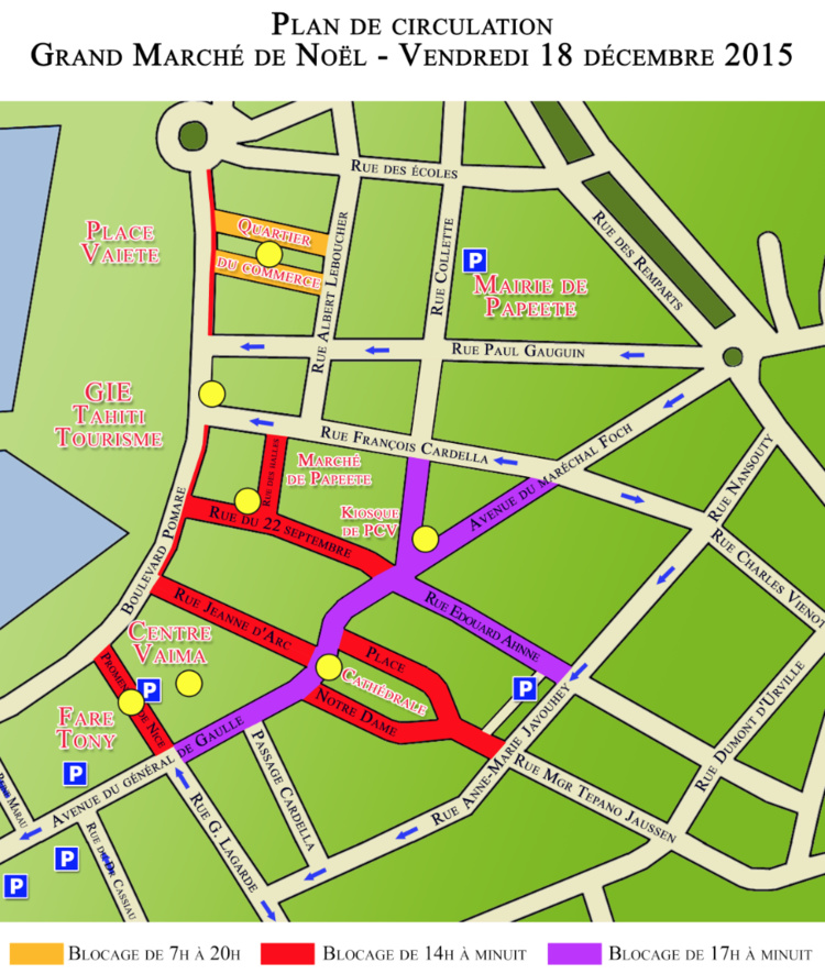 Grand marché de Noël Papeete: plan de circulation de ce vendredi 18 décembre