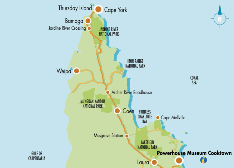 Sur cette carte du cap York, on peut lire, sur la côte est : “Iron Range National Park” ; c’est au sud de cette indication, dans une baie, que vécut pendant 17 ans, le jeune mousse vendéen.