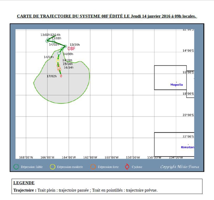 La trajectoire prévue de la dépression qui se renforce encore. La trajectoire prévue de la dépression qui se renforce encore.