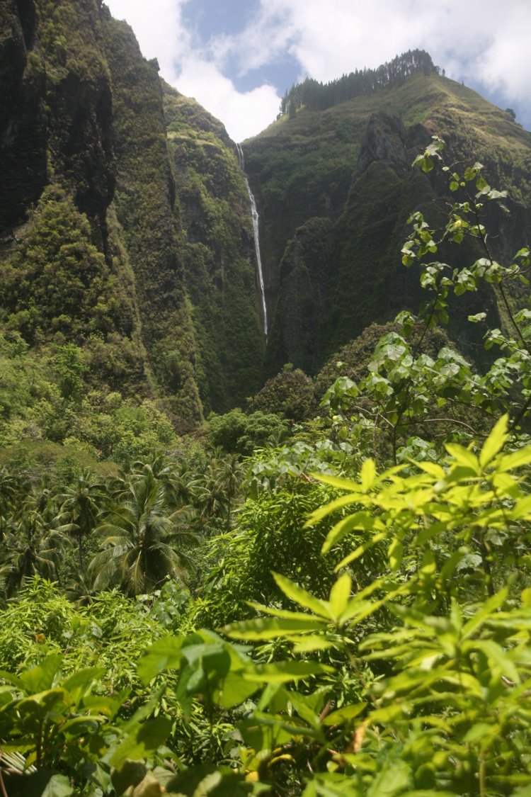 La cascade de Vaipo telle qu'elle apparaît à ceux qui remontent la vallée. La cascade de Vaipo telle qu'elle apparaît à ceux qui remontent la vallée.
