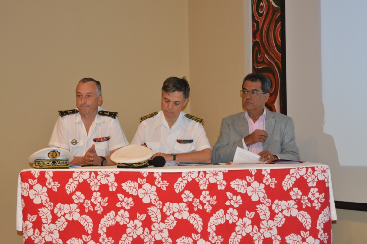 L'ouverture de la conférence maritime régionale hier matin au lycée hôtelier de Punaauia avec Bernard-Antoine Morio de l'Isle, commandant les forces armées en Polynésie française, le haut commissaire Lionel Beffre et Edouard Fritch, le président du Pays.