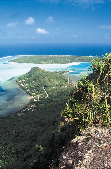 De la pointe au motu, il y a moins d’un mètre d’eau. C’est le “coin plage” favori des Maupiti.