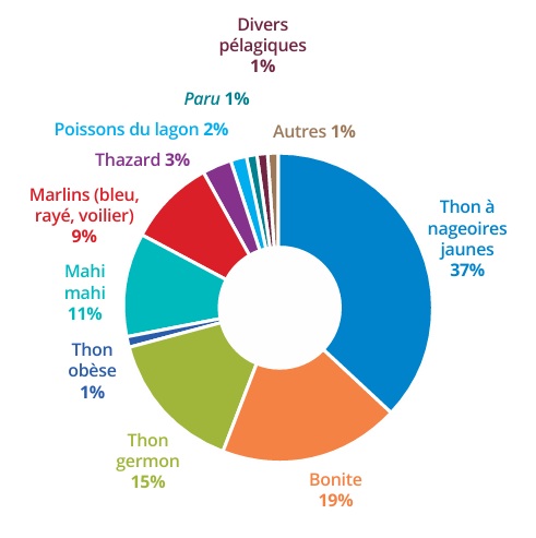 Composition des captures déclarées en pêche côtière en 2024.