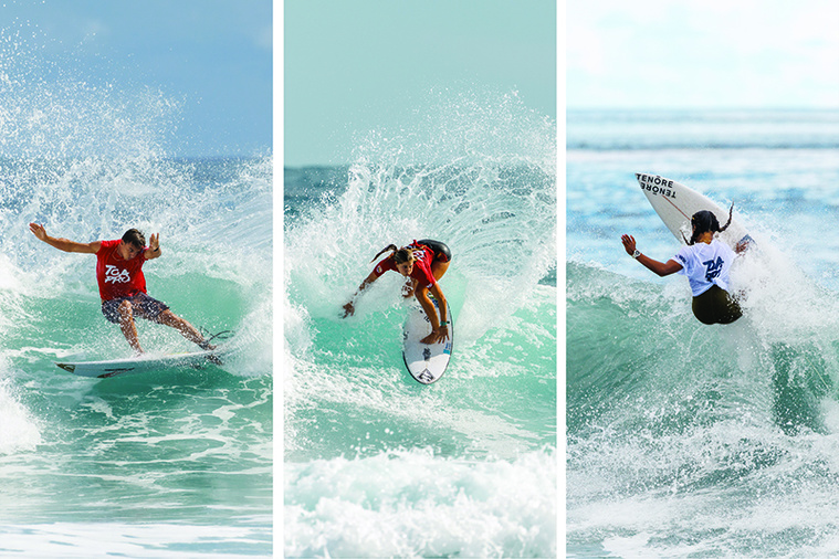 Kauli Vaast, Aelan Vaast et Kiara Goold en route pour les championnats du monde de surf ISA 2025. (FTS/ Lilou Valéro)