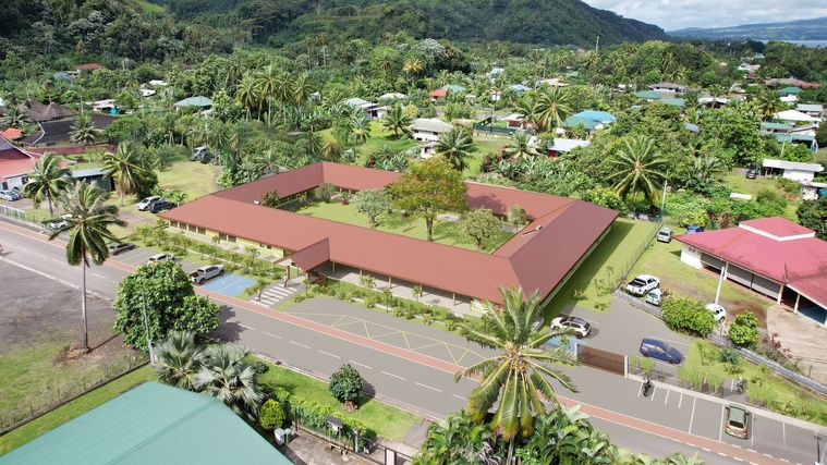 Aperçu de la nouvelle école maternelle Nuutafaratea (Crédit : Xavier Dogo Architecte). Aperçu de la nouvelle école maternelle Nuutafaratea (Crédit : Xavier Dogo Architecte).