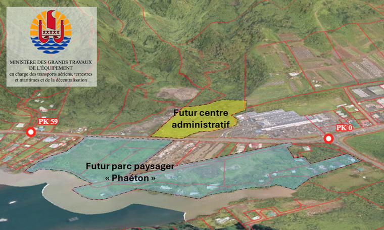 Le projet d’implantation du futur centre administratif à l'entrée ouest de Taravao (Crédit : présidence).