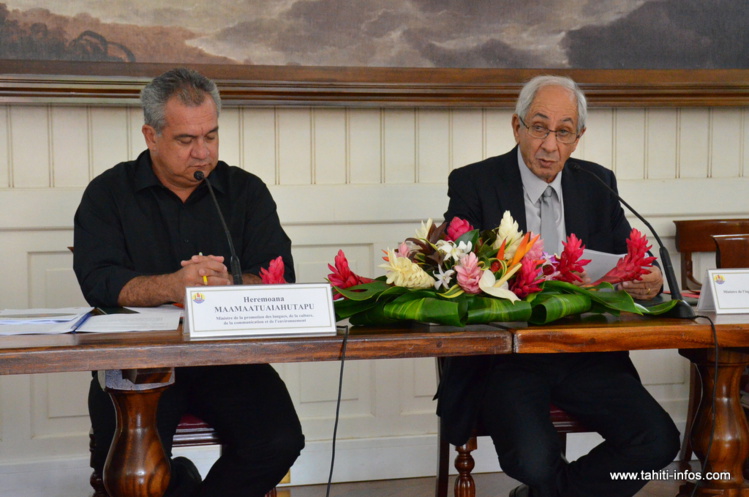 Albert Solia et Heremoana Maamaatuaiahutapu, mercredi lors de la présentation du Plan Rivières.