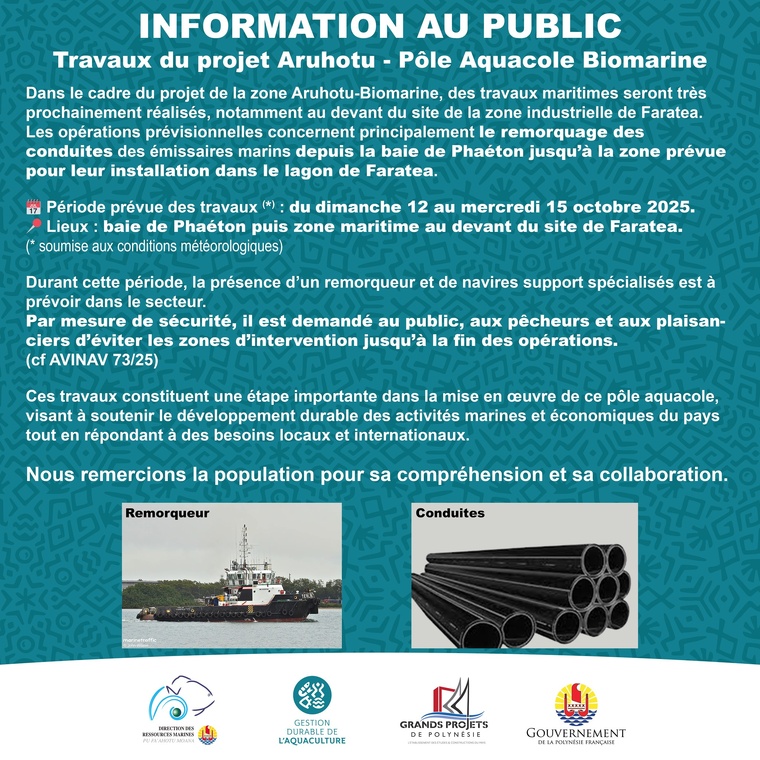 Zone biomarine : transfert des conduites de Phaëton vers Faratea