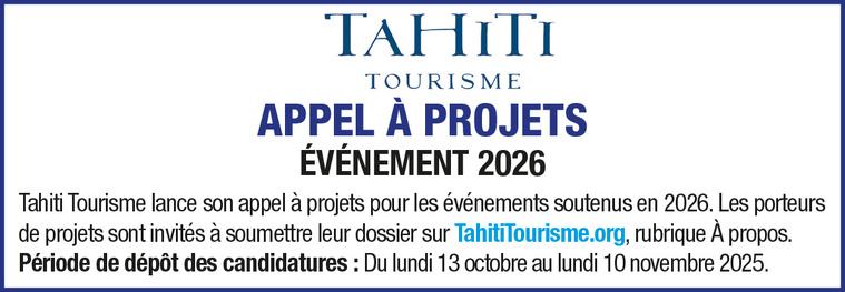 APPEL A PROJETS POUR EVENEMENT 2026 DE TAHITI TOURISME