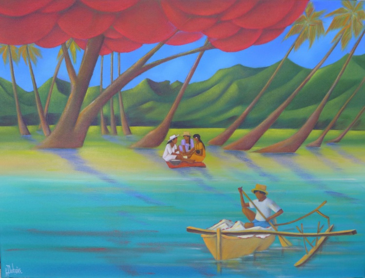 Les scènes de vie quotidiennes captées par l'artiste reflètent son amour pour le fenua. Les scènes de vie quotidiennes captées par l'artiste reflètent son amour pour le fenua.