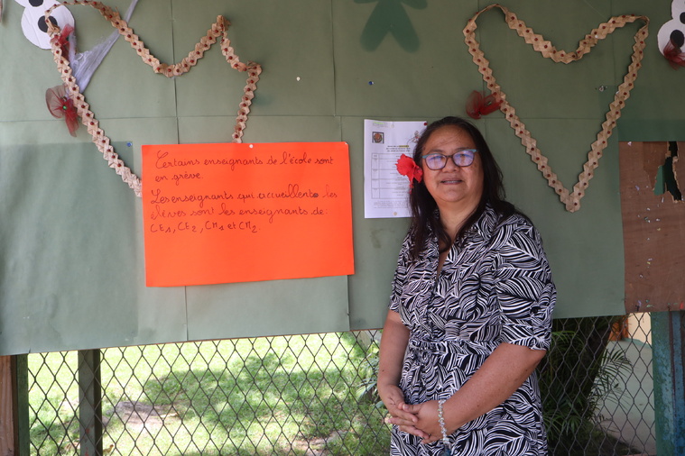 Noel Faahu Vaki, directrice de l'école Tuterai Tane à Pirae a soutenu ses enseignants en grève contre les conditions de travail dans l'enseignement du premier degré ce mardi 8 février.