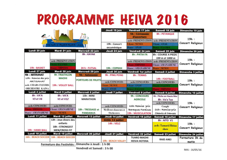 Le programme du Heiva i Bora Bora Le programme du Heiva i Bora Bora