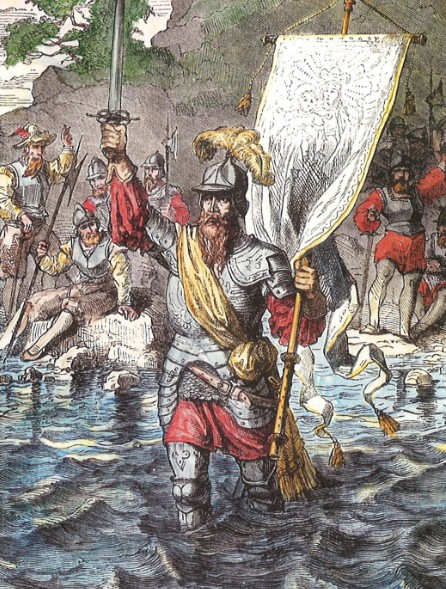 Au nom de l’Espagne et de son roi, le conquistador entre dans l’eau et prend possession du Pacifique en septembre 1513.
