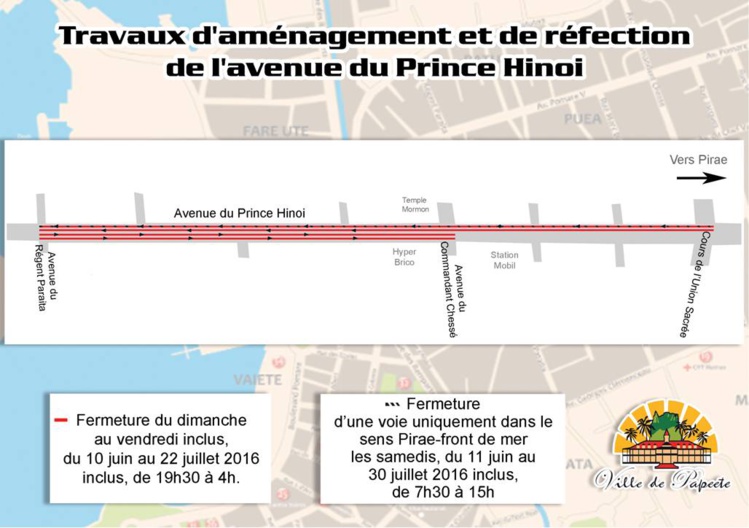 Travaux à l'avenue du Prince Hinoi : fermeture temporaire de voies de nuit et le samedi à partir du 10 juin 2016