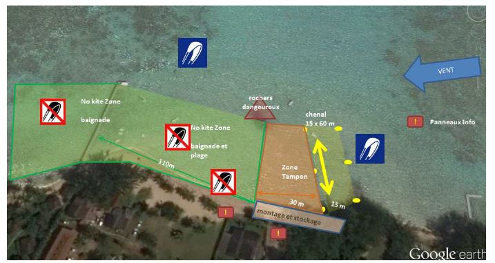 Voici le projet de règlementation proposé par l'association Moorea Kitesurf, qui, selon eux, permettra à tous de profiter du domaine public, en respectant un maximum la sécurité, et en séparant les zones de baignade de la zone de kite.