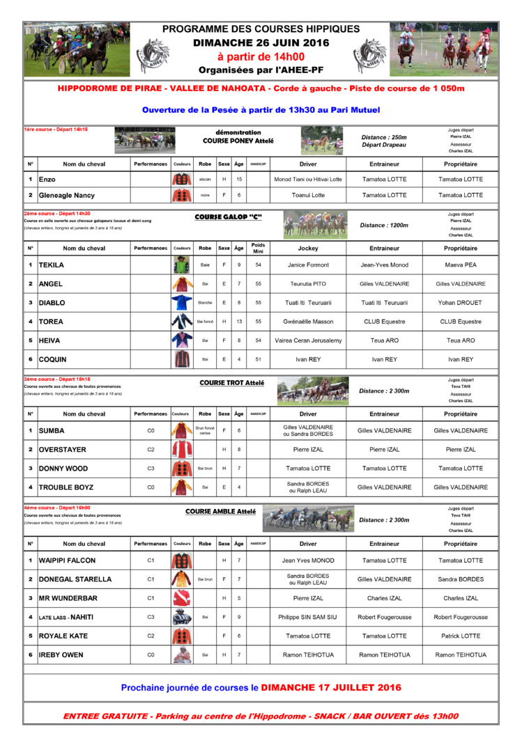 Hippodrome : La première course équestre de l'année 2016 aura finalement lieu le dimanche 3 juillet (Màj) Hippodrome : La première course équestre de l'année 2016 aura finalement lieu le dimanche 3 juillet (Màj)